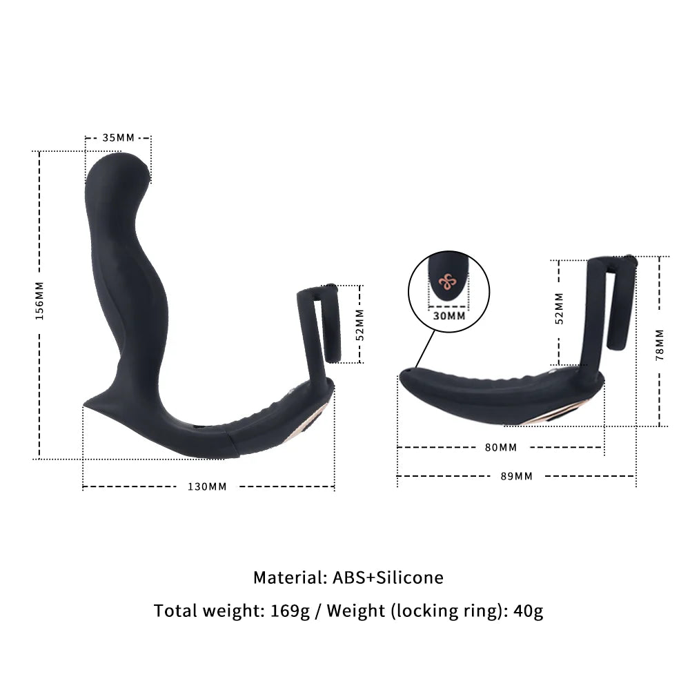 LOCKINK Black Mamba Prostata-Massagestab mit Hodenring App-gesteuert