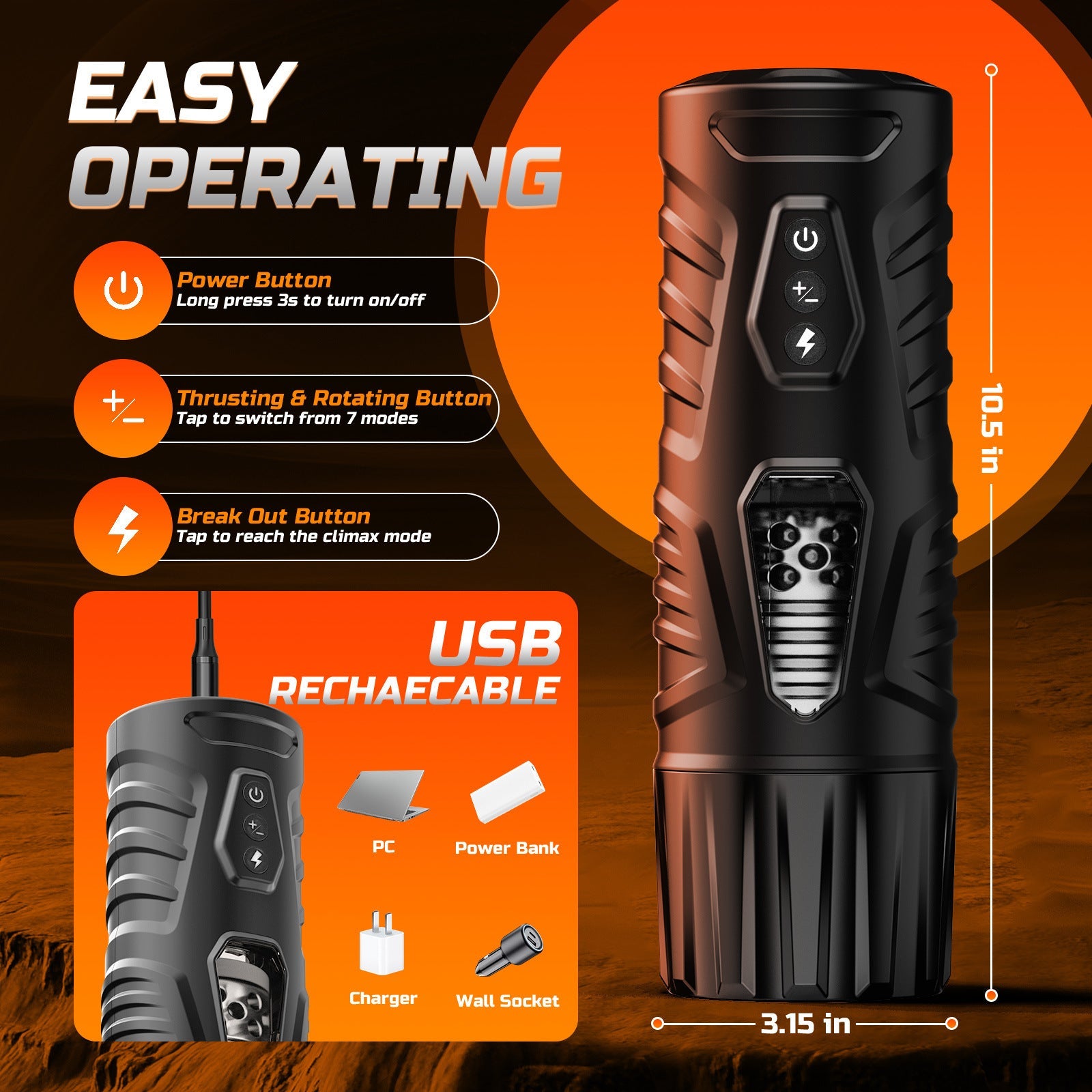 Dark Warrior Rotating & Thrusting Male Masturbator App Controlled