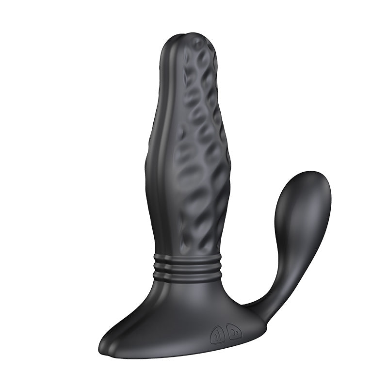 Black textured object on a white background