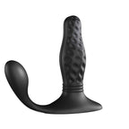 Black silicone butt plug on a white background