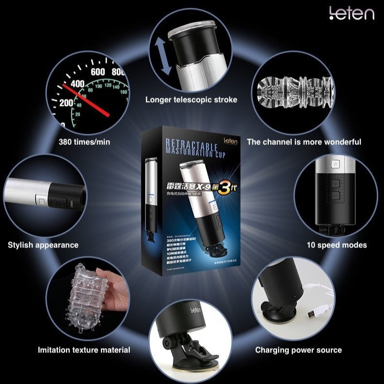 Leten Piston X9 III Stoßender männlicher Masturbator mit Saugnapfbasis