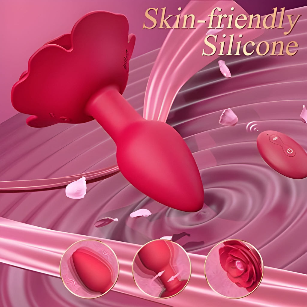 Rose Rotating & Vibrating Butt Plug 3.15 Inch Remote Controlled