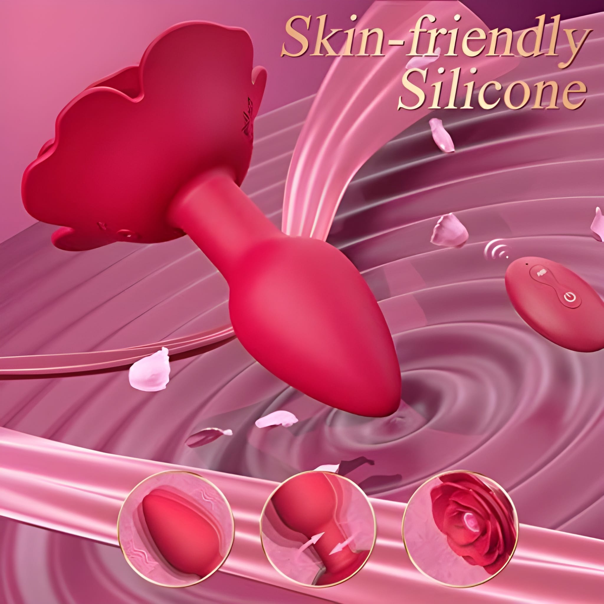 Rose Rotating & Vibrating Butt Plug 3.15 Inch Remote Controlled