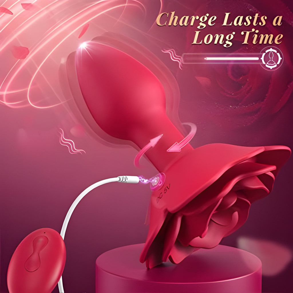 Rose Rotating & Vibrating Butt Plug 3.15 Inch Remote Controlled