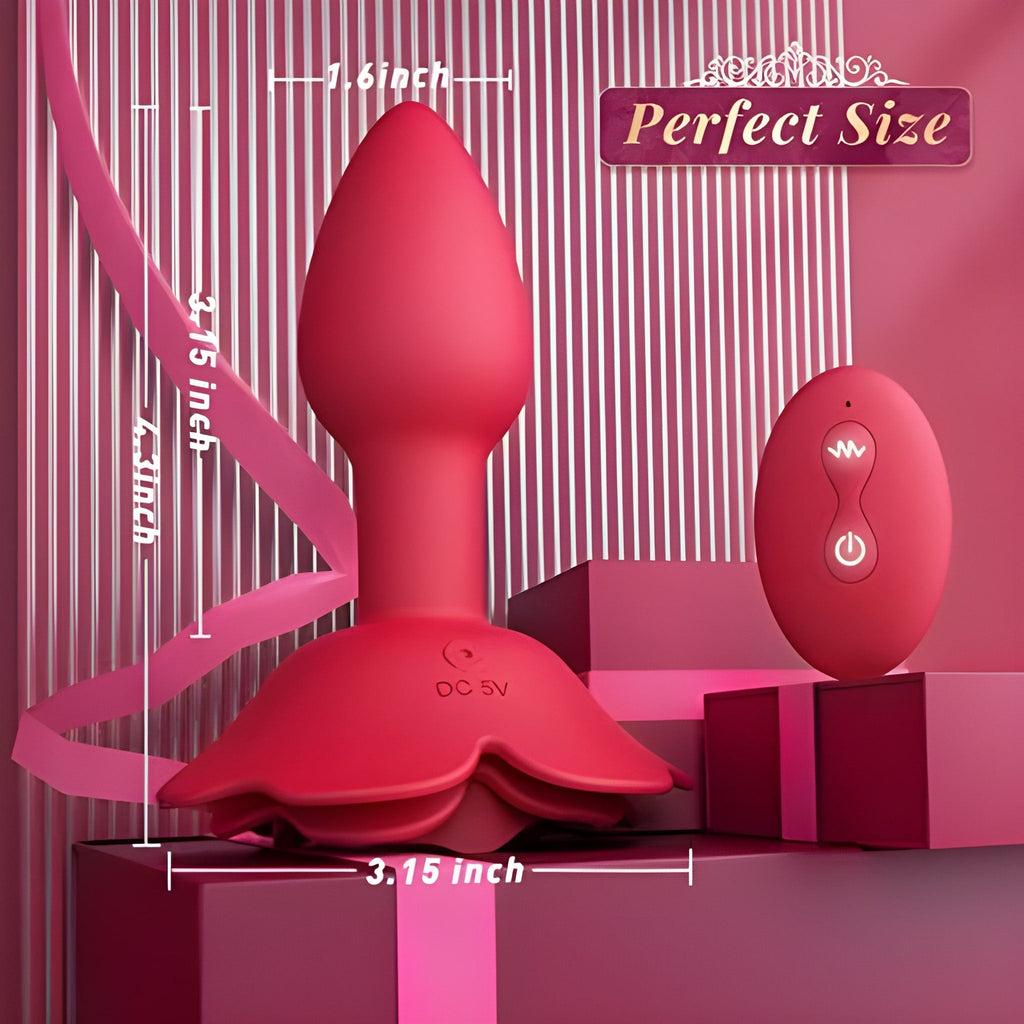 Rose Rotating & Vibrating Butt Plug 3.15 Inch Remote Controlled