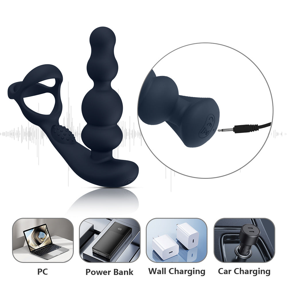 Rotating & Vibrating Anal Beads with Prostate Massager & Cock Ring Remote Controlled
