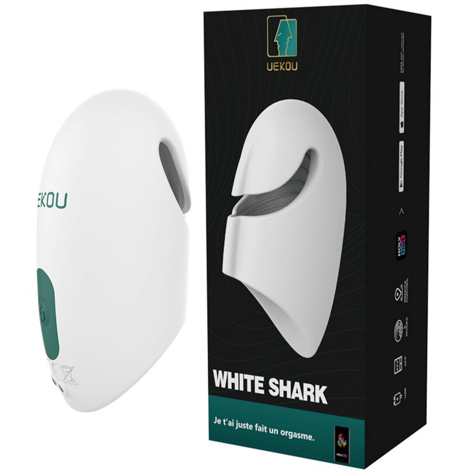 UEKOU White Shark Vibrating Male Masturbator App Controlled